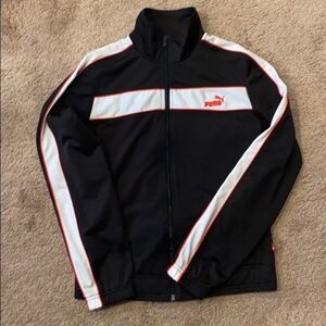 Puma Black Track Jacket with White Panels and Red Trim